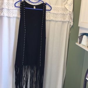 Black studded, fringed vest